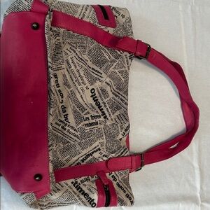Maurizio Taiuti Pink and Beige Newspaper Print Shoulder Bag